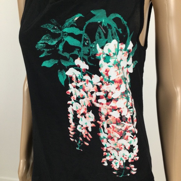 RW&CO. Floral on Black Tank Top, Hi-Lo, Small - Picture 4 of 7